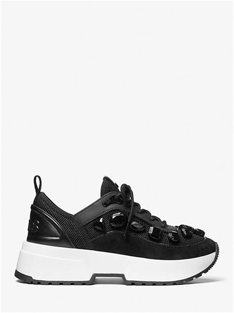 michael kors chaplin sneakers|Chaplin Jewel Embellished Mesh and Leather Trainer .